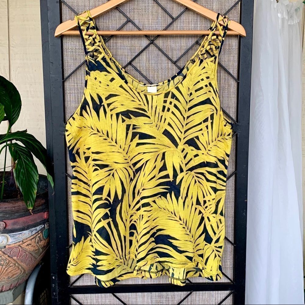 H&M Tropical Yellow Blue Palm Tank Top Medium